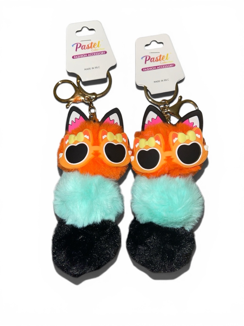 TWO THREE TIER POM POM ANIMAL WITH SUNGLASSES BAGCHARM KEYCHAIN